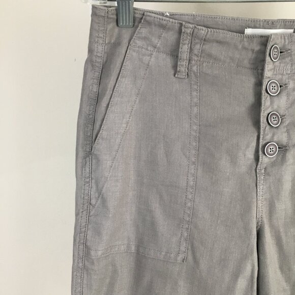 LEVEL 99 Anthropologie Gray/Gravity Textured Linen Blend Button Fly Pant - Picture 7 of 10